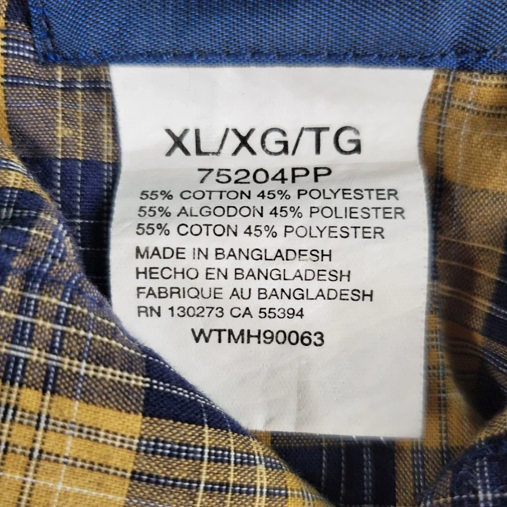 Wrangler Western Shirt Plaid Long Sleeve Pearl‎ Snap Front Mens XL
